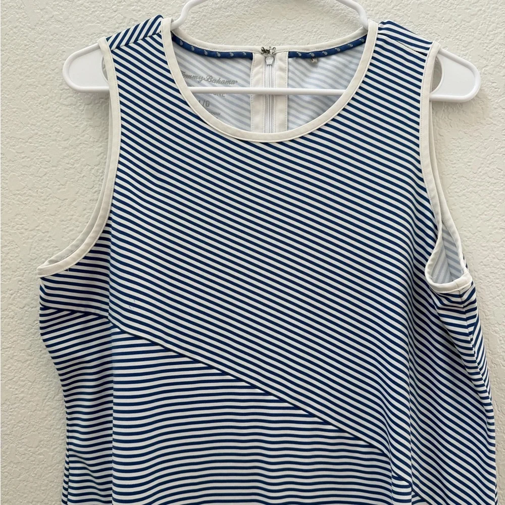 Tommy Bahama IslandZone Aubrey Cassia Navy Blue and White Striped Dress, Large - Picture 4 of 13